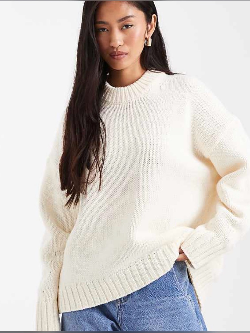 ASOS Cream Oversized Crewneck Knit Sweater